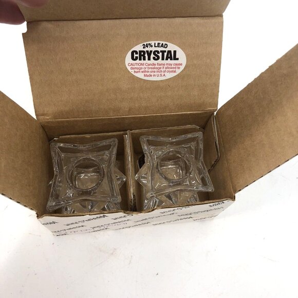 VTG Fifth Avenue 24% Lead Crystal Glass Star Set Of 2 Taper Candle Holders - Picture 9 of 10